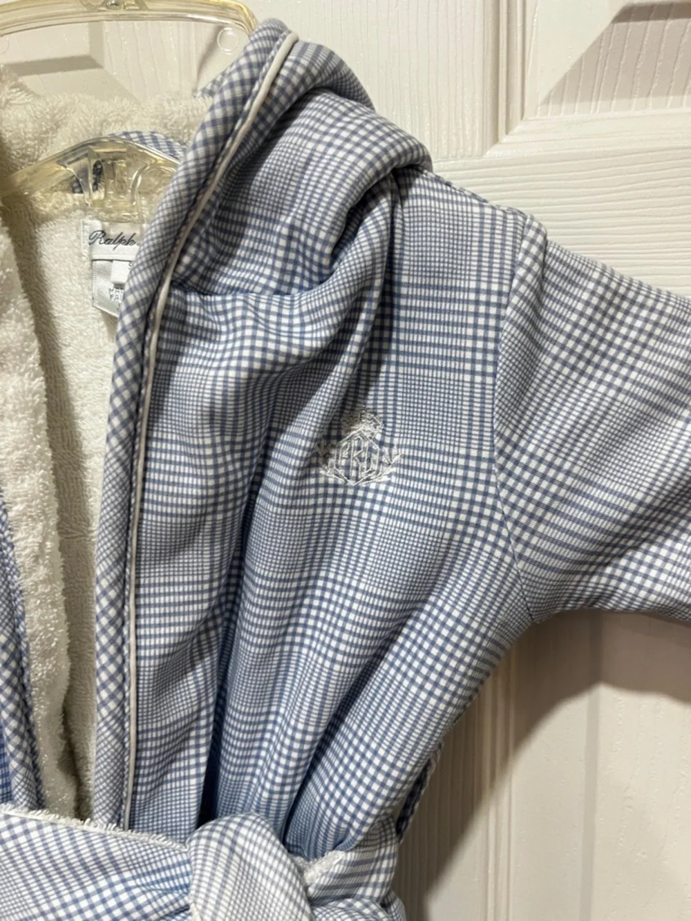 Ralph Lauren Pima Cotton Plaid Hooded Robe Checkered Terrycloth Lining 9Months